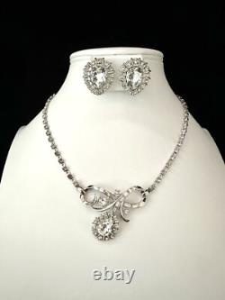 TRIFARI Halo Pear Parure Alfred Philippe SILVER Brilliant Earrings Necklace