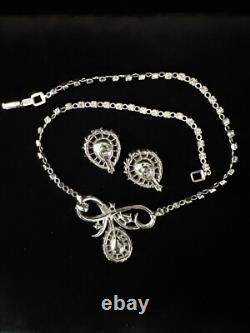 TRIFARI Halo Pear Parure Alfred Philippe SILVER Brilliant Earrings Necklace