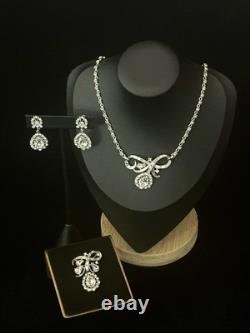 TRIFARI Halo Rhodium 1952 Pendaloque Crystal Parure Alfred Philippe PAT PEND