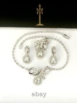 TRIFARI Halo Rhodium 1952 Pendaloque Crystal Parure Alfred Philippe PAT PEND