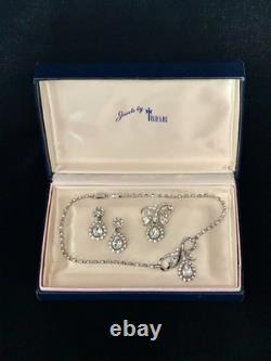 TRIFARI Halo Rhodium 1952 Pendaloque Crystal Parure Alfred Philippe PAT PEND
