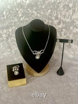 TRIFARI Halo Rhodium 1952 Pendaloque Crystal Parure Alfred Philippe PAT PEND
