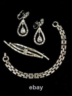 TRIFARI Heiress Set Earrings Brooch Bracelet Diamanté Rhodium PAT PEND withBox