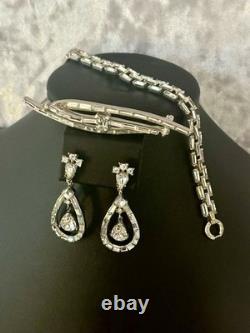 TRIFARI Heiress Set Earrings Brooch Bracelet Diamanté Rhodium PAT PEND withBox
