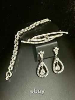 TRIFARI Heiress Set Earrings Brooch Bracelet Diamanté Rhodium PAT PEND withBox