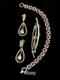 TRIFARI Heiress Set Earrings Brooch Bracelet Diamanté Rhodium PAT PEND withBox
