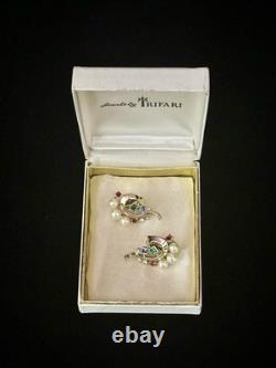 TRIFARI Imperial Crown Earrings 1945 Rhinestones Pearls Alfred Philippe Box