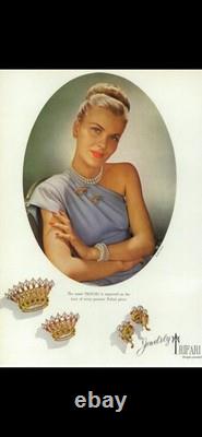 TRIFARI Imperial Crown Earrings 1945 Rhinestones Pearls Alfred Philippe Box