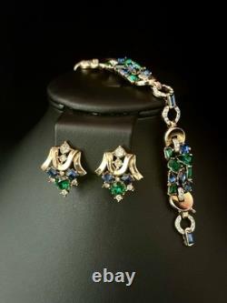 TRIFARI Jeweled Symphony 1950 Set Earrings Bracelet Gold Alfred Philippe Crown