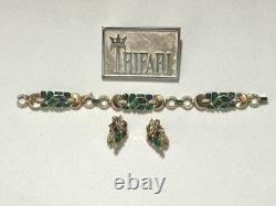 TRIFARI Jeweled Symphony 1950 Set Earrings Bracelet Gold Alfred Philippe Crown