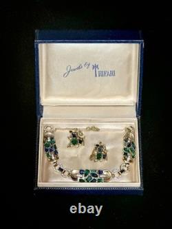 TRIFARI Jeweled Symphony 1950 Set Earrings Bracelet Gold Alfred Philippe Crown