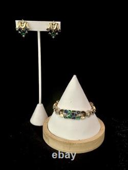 TRIFARI Jeweled Symphony 1950 Set Earrings Bracelet Gold Alfred Philippe Crown