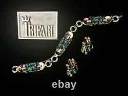 TRIFARI Jeweled Symphony 1950 Set Earrings Bracelet Gold Alfred Philippe Crown