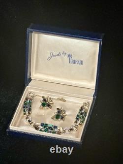 TRIFARI Jeweled Symphony 1950 Set Earrings Bracelet Gold Alfred Philippe Crown