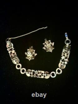 TRIFARI Jeweled Symphony 1950 Set Earrings Bracelet Gold Alfred Philippe Crown