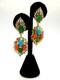 TRIFARI Jewels of India Fx Jade Coral Turquoise Rhinestone Dangle Clip Earrings