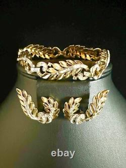 TRIFARI Laurel Leaf Pave' Alfred Philippe Earrings Bracelet Gold-Tone withBOX