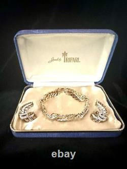 TRIFARI Laurel Leaf Pave' Alfred Philippe Earrings Bracelet Gold-Tone withBOX