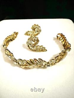 TRIFARI Laurel Leaf Pave' Alfred Philippe Earrings Bracelet Gold-Tone withBOX