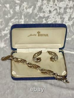 TRIFARI Laurel Leaf Pave' Alfred Philippe Earrings Bracelet Gold-Tone withBOX