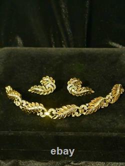 TRIFARI Laurel Leaf Pave' Alfred Philippe Earrings Bracelet Gold-Tone withBOX