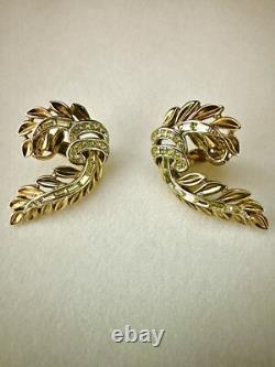 TRIFARI Laurel Leaf Pave' Alfred Philippe Earrings Bracelet Gold-Tone withBOX
