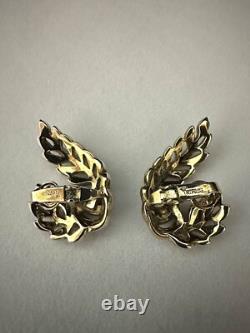 TRIFARI Laurel Leaf Pave' Alfred Philippe Earrings Bracelet Gold-Tone withBOX