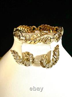 TRIFARI Laurel Leaf Pave' Alfred Philippe Gold Silver Earrings Bracelet Crown