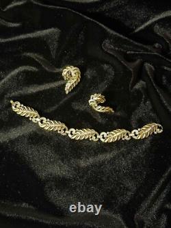 TRIFARI Laurel Leaf Pave' Alfred Philippe Gold Silver Earrings Bracelet Crown