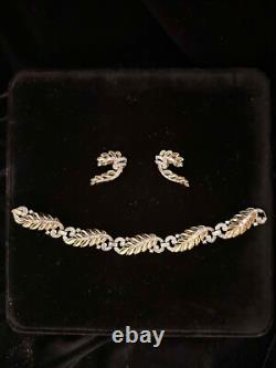 TRIFARI Laurel Leaf Pave' Alfred Philippe Gold Silver Earrings Bracelet Crown