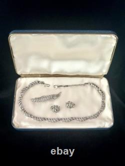 TRIFARI Leaf Diamanté Parure Rhodium Chatons Rhinestones Alfred Philippe withBox