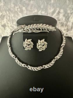 TRIFARI Leaf Diamanté Parure Rhodium Chatons Rhinestones Alfred Philippe withBox