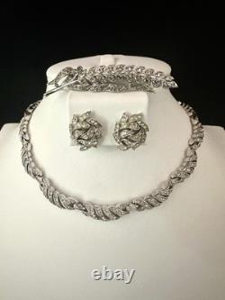 TRIFARI Leaf Diamanté Parure Rhodium Chatons Rhinestones Alfred Philippe withBox