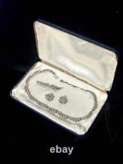 TRIFARI Leaf Diamanté Parure Rhodium Chatons Rhinestones Alfred Philippe withBox