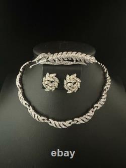TRIFARI Leaf Diamanté Parure Rhodium Chatons Rhinestones Alfred Philippe withBox