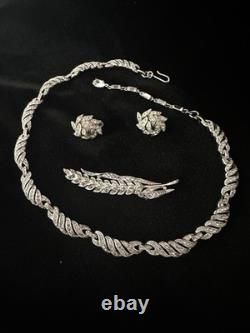 TRIFARI Leaf Diamanté Parure Rhodium Chatons Rhinestones Alfred Philippe withBox TRIFARI Leaf Diamanté Parure Rhodium Chatons Rhinestones Alfred Philippe withBox