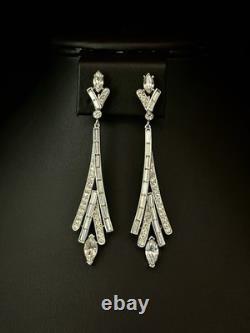 TRIFARI Lightning 1961 Drop Earrings Crystal Rhinestones Rhodium Alfred Philippe