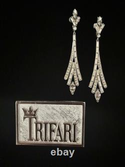 TRIFARI Lightning 1961 Drop Earrings Crystal Rhinestones Rhodium Alfred Philippe