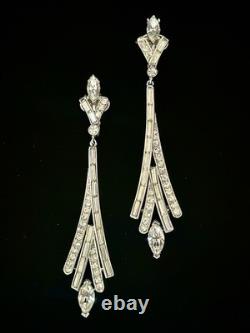 TRIFARI Lightning 1961 Drop Earrings Crystal Rhinestones Rhodium Alfred Philippe