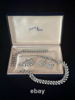 TRIFARI Navette Crystal Rhinestones Rhodium Parure Alfred Philippe PAT PEND Box