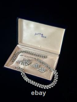 TRIFARI Navette Crystal Rhinestones Rhodium Parure Alfred Philippe PAT PEND Box