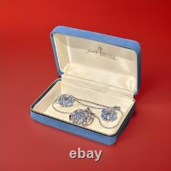TRIFARI Navette Sapphire 1950-1951 Parure Alfred Philippe Rhodium PAT PEND withBox