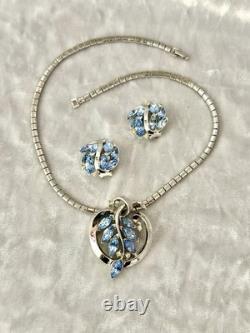 TRIFARI Navette Sapphire 1950-1951 Parure Alfred Philippe Rhodium PAT PEND withBox