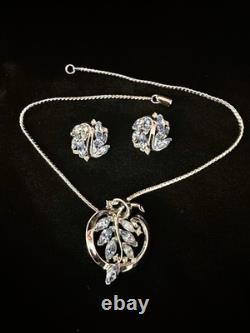 TRIFARI Navette Sapphire 1950-1951 Parure Alfred Philippe Rhodium PAT PEND withBox