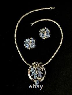 TRIFARI Navette Sapphire 1950-1951 Parure Alfred Philippe Rhodium PAT PEND withBox