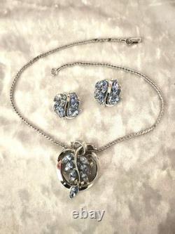 TRIFARI Navette Sapphire 1950-1951 Parure Alfred Philippe Rhodium PAT PEND withBox