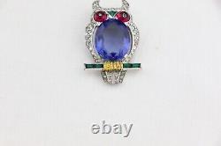 TRIFARI Owl Rhinestone & Enamel FUR CLIP Blue Belly Art Deco Alfred Philippe