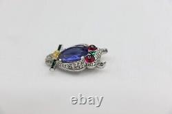 TRIFARI Owl Rhinestone & Enamel FUR CLIP Blue Belly Art Deco Alfred Philippe