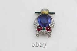 TRIFARI Owl Rhinestone & Enamel FUR CLIP Blue Belly Art Deco Alfred Philippe