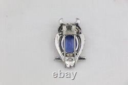 TRIFARI Owl Rhinestone & Enamel FUR CLIP Blue Belly Art Deco Alfred Philippe